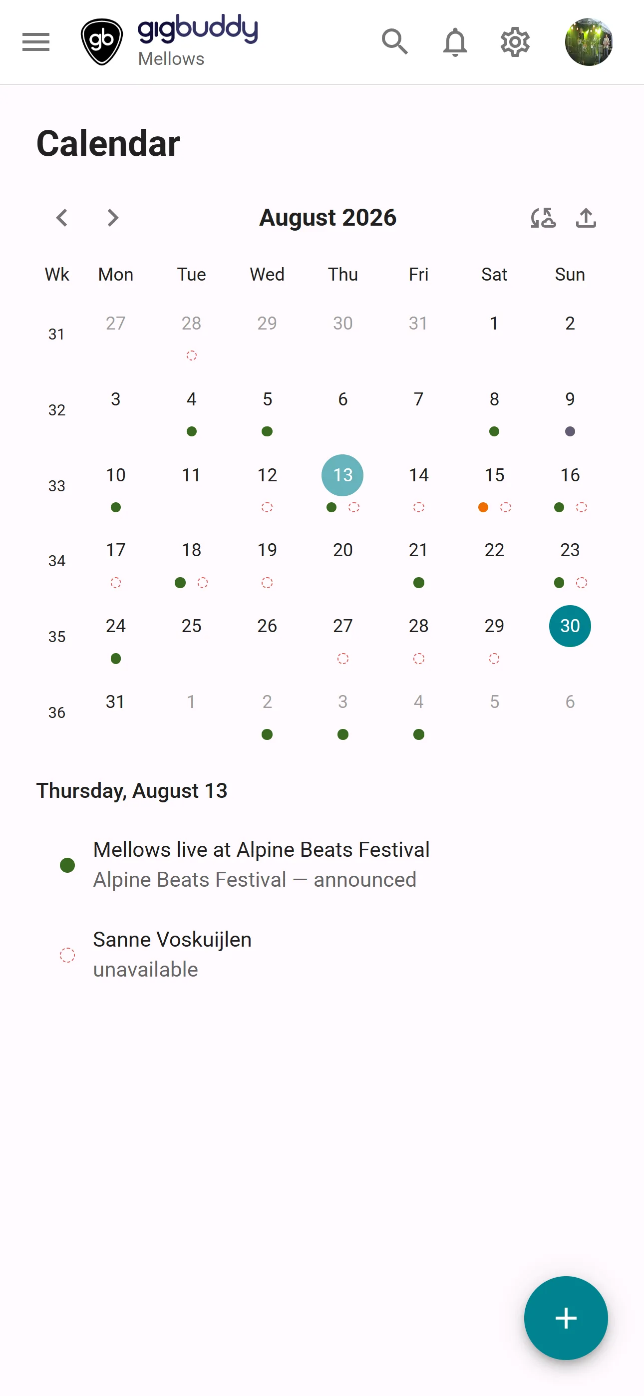 Calendar on mobile