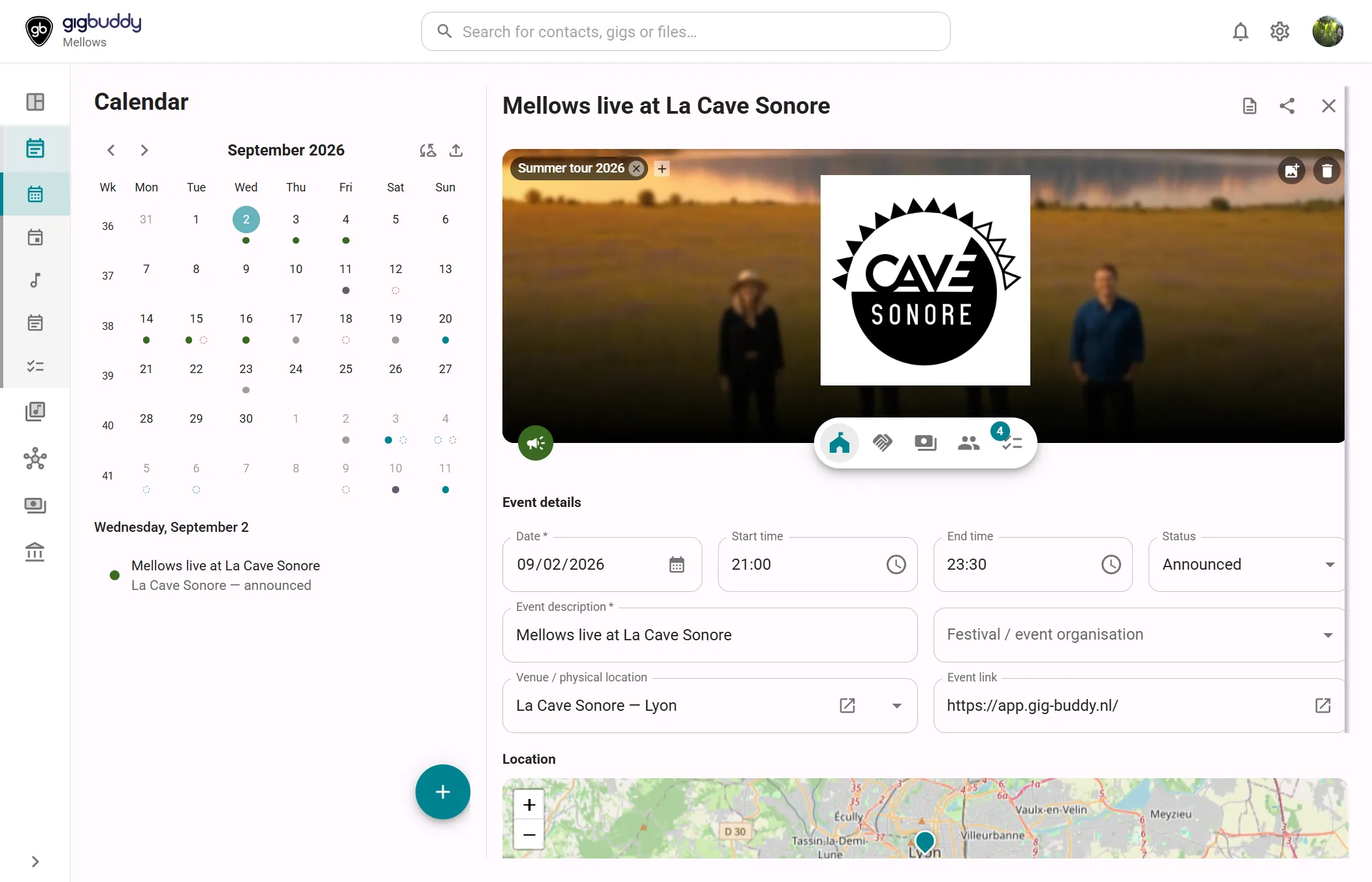 Gig detail and planning view in gigBuddy