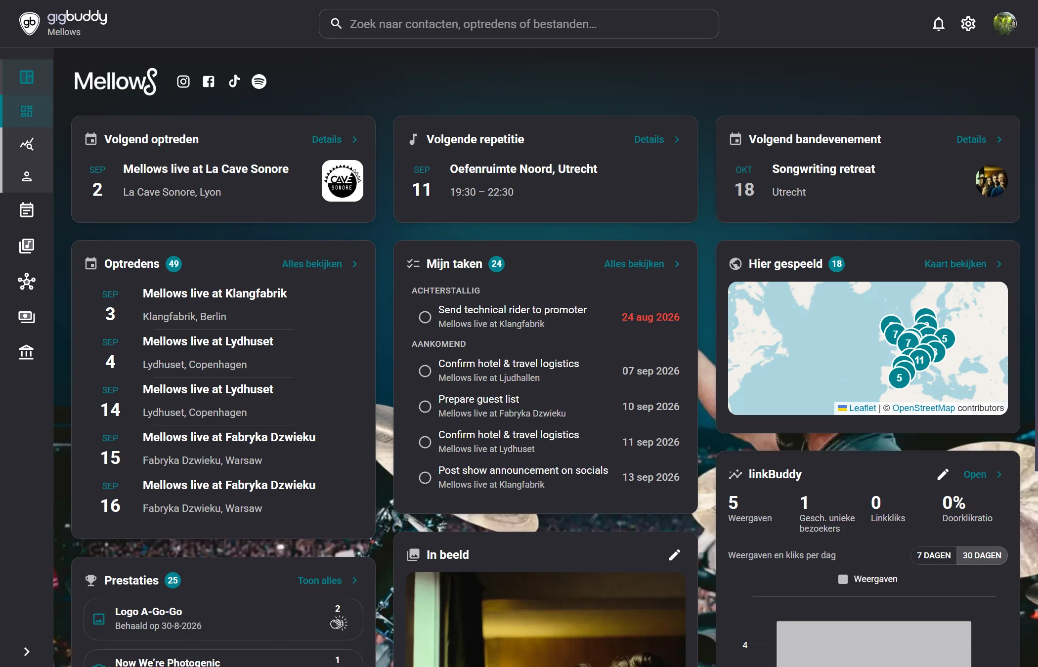 gigBuddy dashboard in dark mode