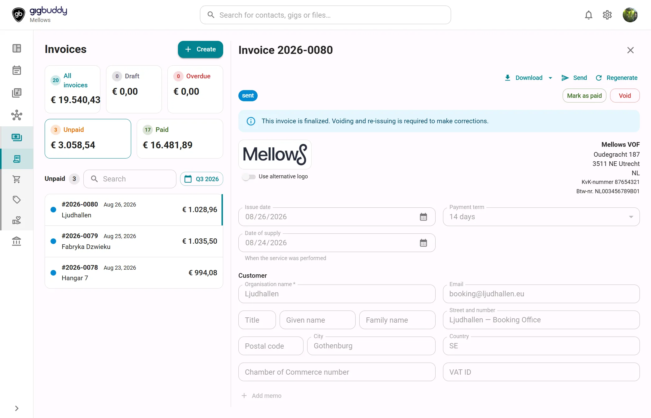 Invoice overview