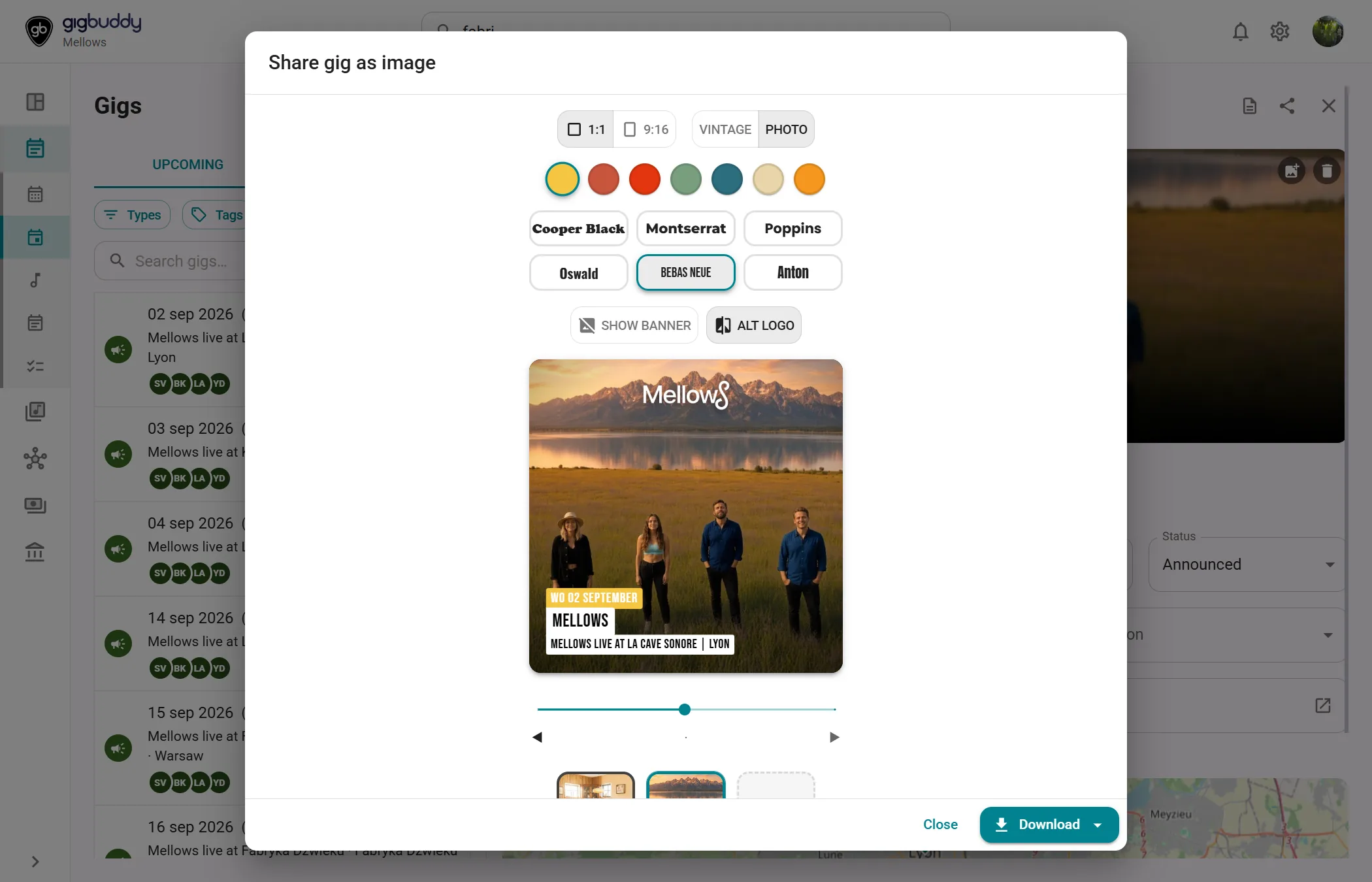 Share a gig on socials